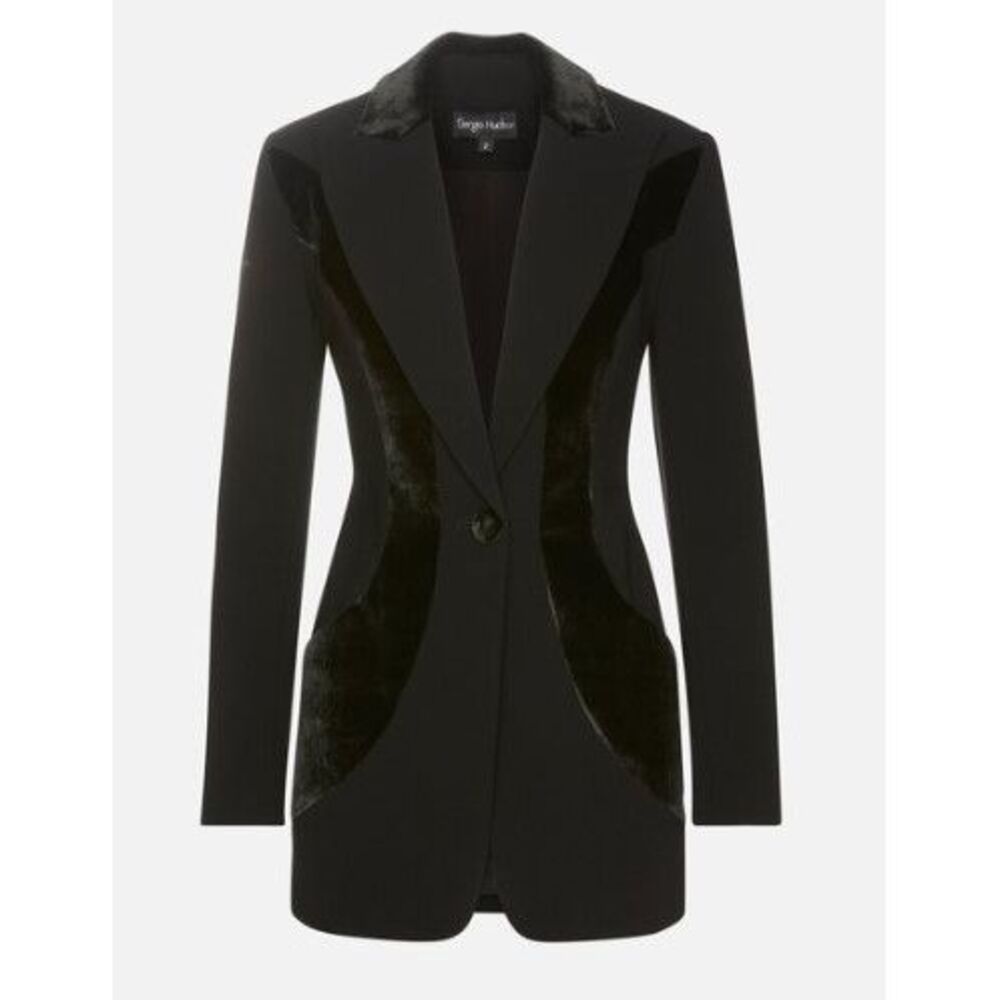 Sergio Hudson Mixed-Media Sculptured Blazer Black Velvet